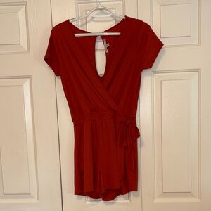 Haute Monde Burnt Orange Tie Waist Romper